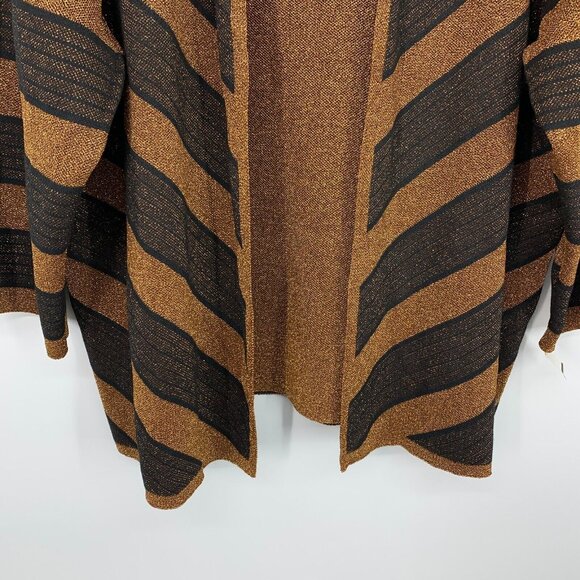 Alfred Dunner Cardigan Top Metallic Stripe Brown 3/4 Sleeve 2-n-1 - Picture 7 of 11